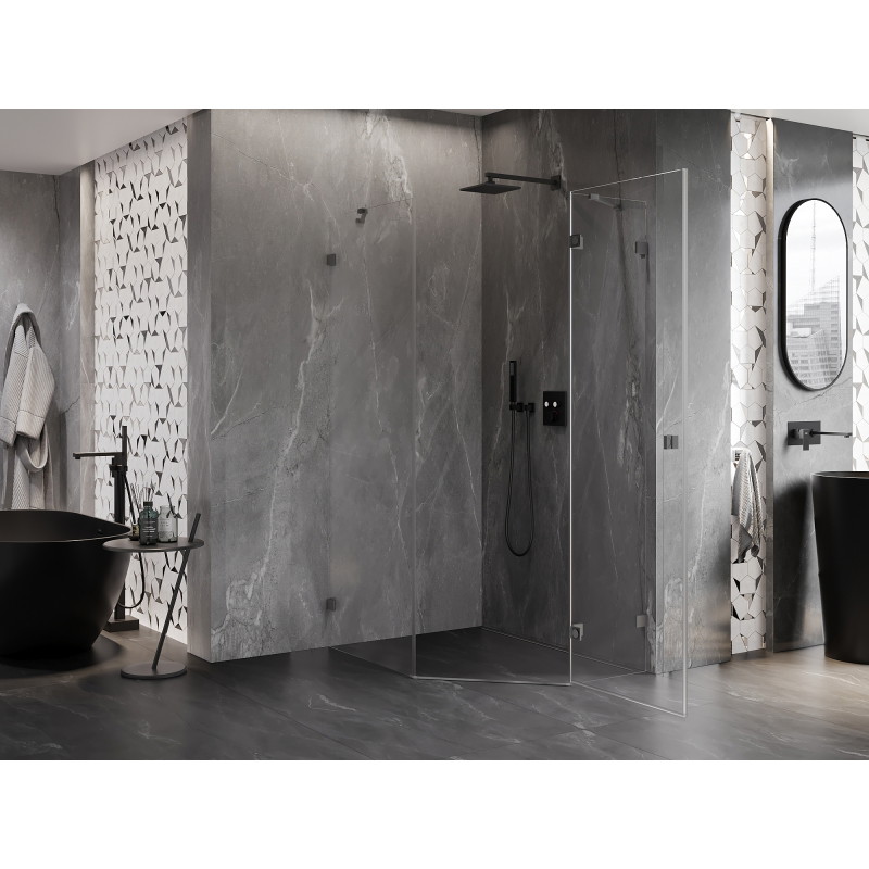 Mexen Lunar cabine de douche pentagonale pivotante droite 80 x 100 cm, transparent, métal gun - 831-080P-100L-95-00-P