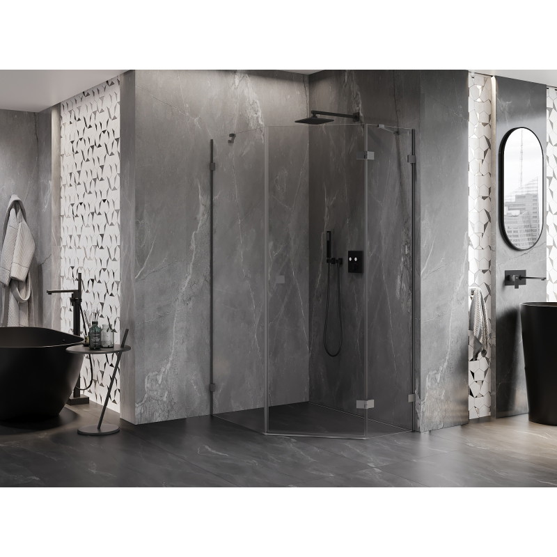 Mexen Lunar cabine de douche pentagonale pivotante droite 80 x 100 cm, transparent, métal gun - 831-080P-100L-95-00-P
