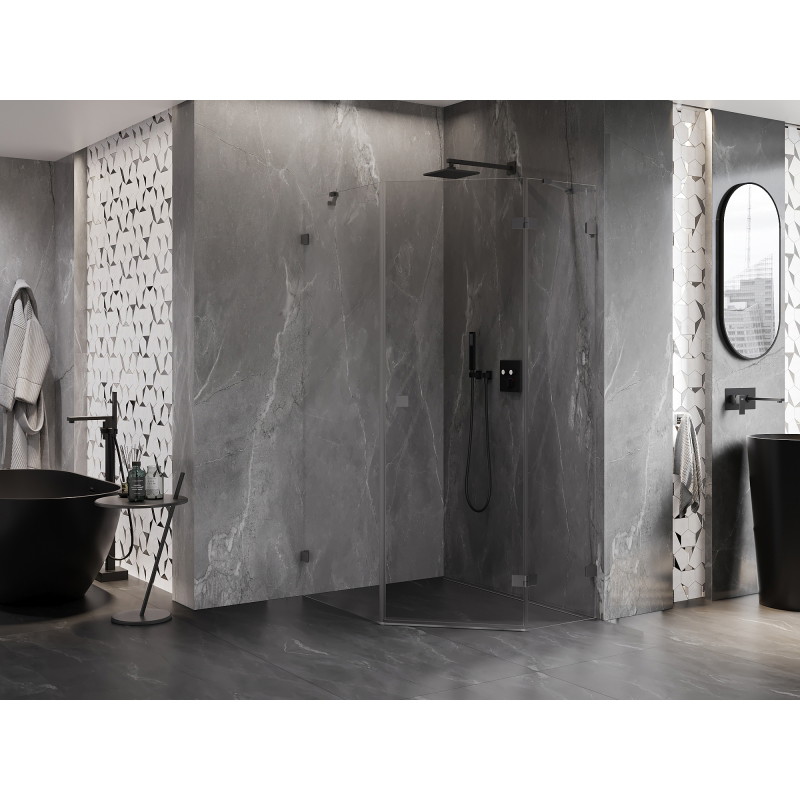 Mexen Lunar cabine de douche pentagonale pivotante droite 80 x 100 cm, transparent, métal gun - 831-080P-100L-95-00-P