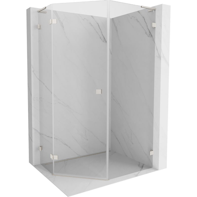 Mexen Lunar L cabine de douche pentagonale pivotante gauche 80 x 100 cm, transparent, nickel brossé - 831L-080L-100P-97-00-L