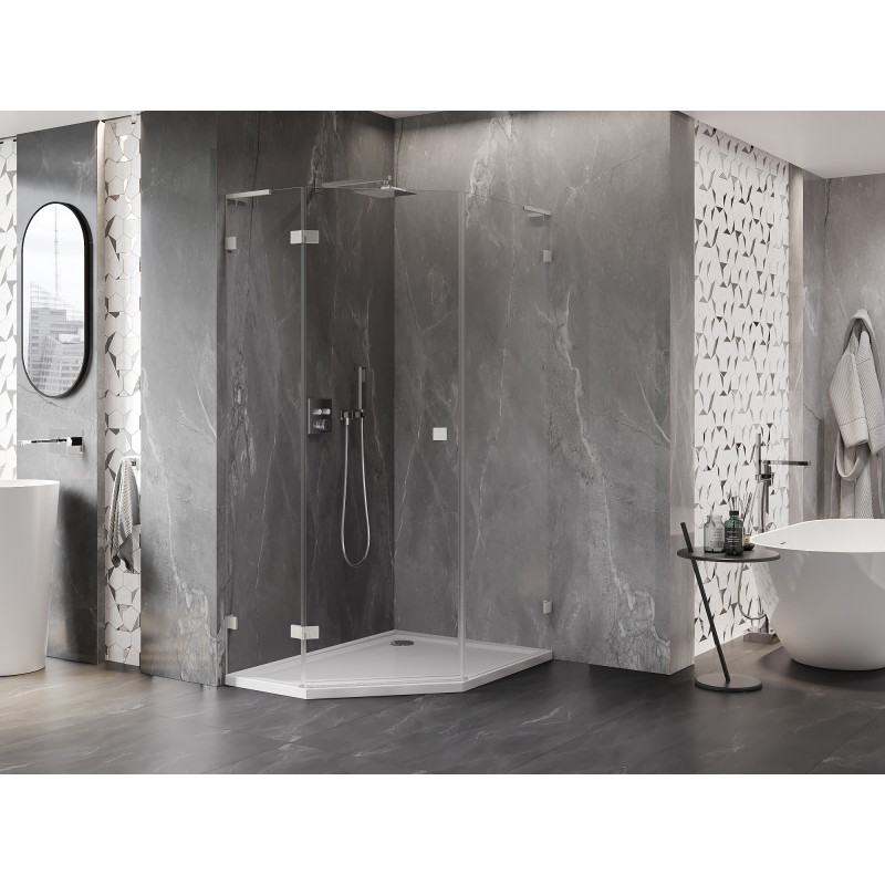 Mexen Lunar L cabine de douche pentagonale pivotante gauche 80 x 100 cm, transparent, nickel brossé - 831L-080L-100P-97-00-L