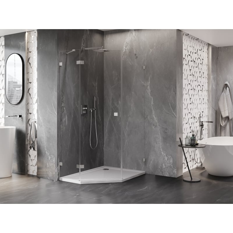 Mexen Lunar cabine de douche pentagonale pivotante gauche 80 x 90 cm, transparent, nickel brossé - 831-080L-090P-97-00-L
