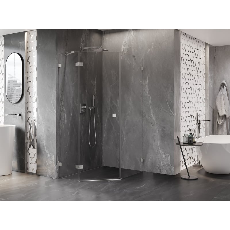 Mexen Lunar cabine de douche pentagonale pivotante gauche 80 x 90 cm, transparent, nickel brossé - 831-080L-090P-97-00-L