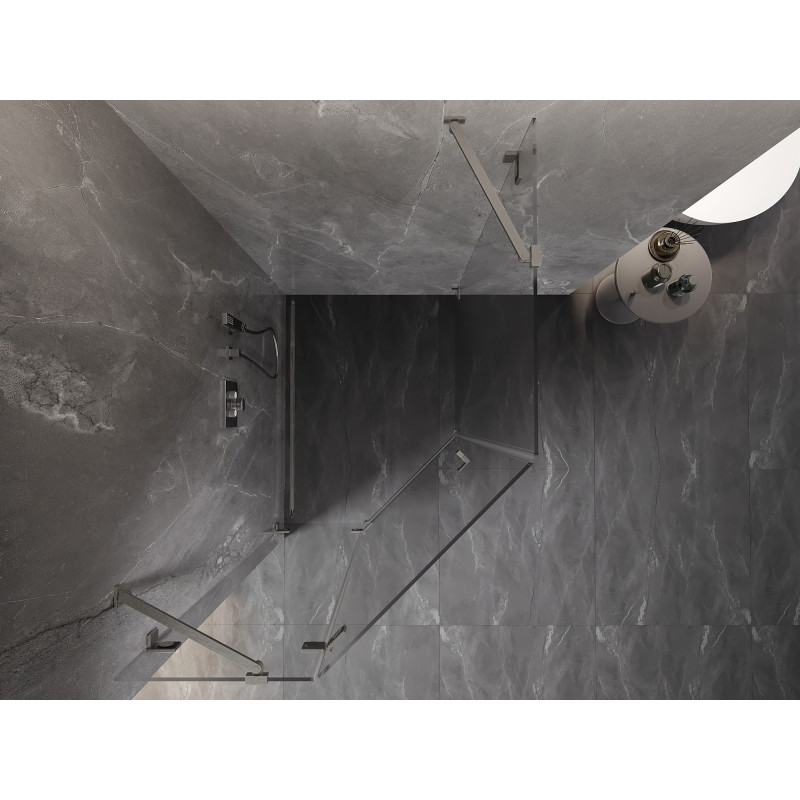 Mexen Lunar cabine de douche pentagonale pivotante gauche 80 x 90 cm, transparent, nickel brossé - 831-080L-090P-97-00-L