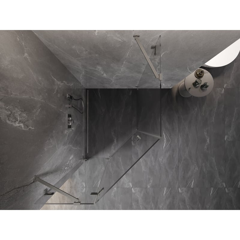 Mexen Lunar cabine de douche pentagonale pivotante gauche 80 x 100 cm, transparent, nickel brossé - 831-080L-100P-97-00-L