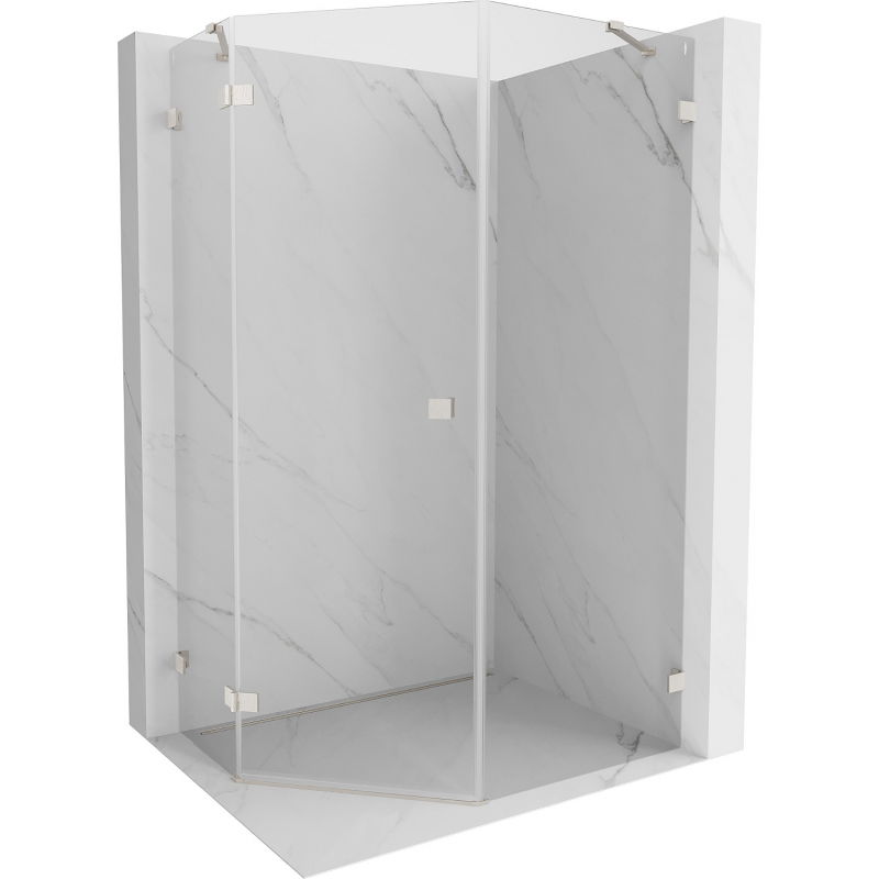 Mexen Lunar cabine de douche pentagonale ouverture gauche 90 x 100 cm, transparent, nickel brossé - 831-090L-100P-97-00-L