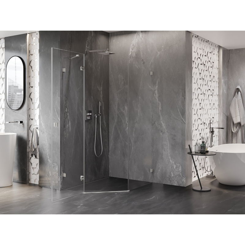 Mexen Lunar cabine de douche pentagonale pivotante gauche 90 x 100 cm, transparent, nickel brossé - 831-090L-100P-97-00-L