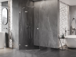Mexen Lunar cabine de douche pentagonale ouverture gauche 90 x 100 cm, transparent, nickel brossé - 831-090L-100P-97-00-L
