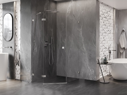 Mexen Lunar cabine de douche pentagonale pivotante gauche 90 x 100 cm, transparent, nickel brossé - 831-090L-100P-97-00-L