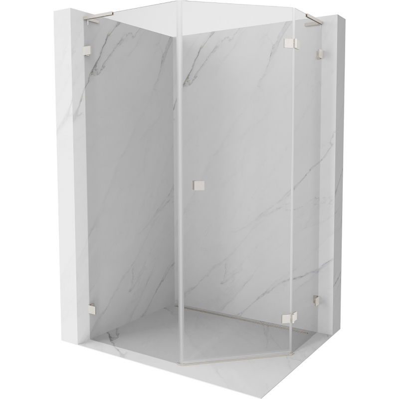 Mexen Lunar L cabine de douche pentagonale pivotante droite 80 x 90 cm, transparent, nickel brossé - 831L-080P-090L-97-00-P