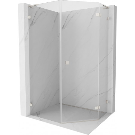 Mexen Lunar L cabine de douche pentagonale à charnières droite 80 x 90 cm, transparent, nickel brossé