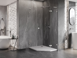 Mexen Lunar L cabine de douche pentagonale à charnière droite 80 x 90 cm, transparent, nickel brossé - 831L-080P-090L-97-00-P