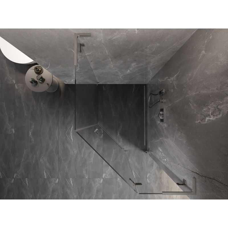 Mexen Lunar L cabine de douche pentagonale pivotante droite 80 x 90 cm, transparent, nickel brossé - 831L-080P-090L-97-00-P