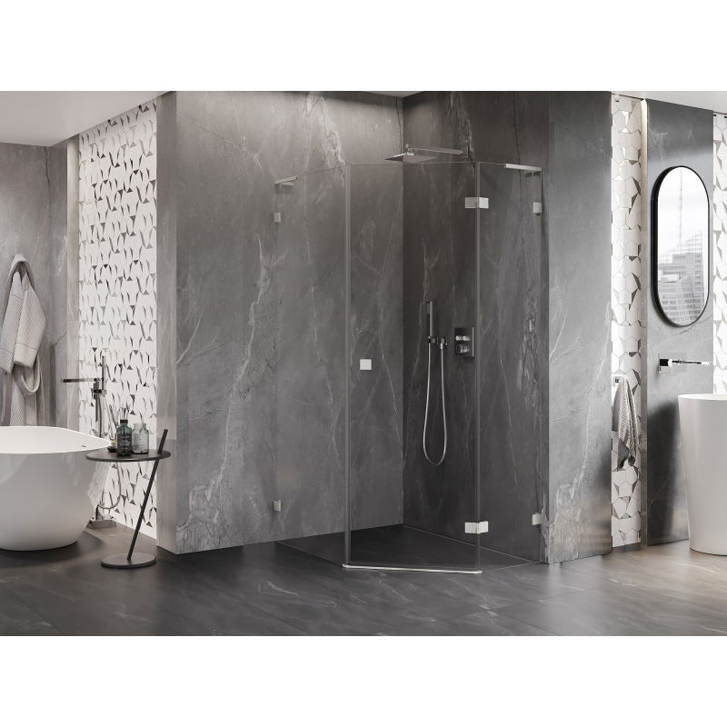 Mexen Lunar L cabine de douche pentagonale pivotante droite 80 x 90 cm, transparent, nickel brossé - 831L-080P-090L-97-00-P