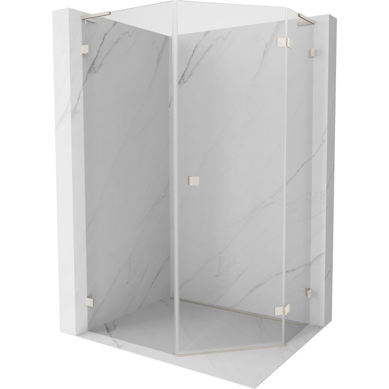 Mexen Lunar L cabine de douche pentagonale avec porte droite 80x100 cm, transparent, nickel brossé - 831L-080P-100L-97-00-P