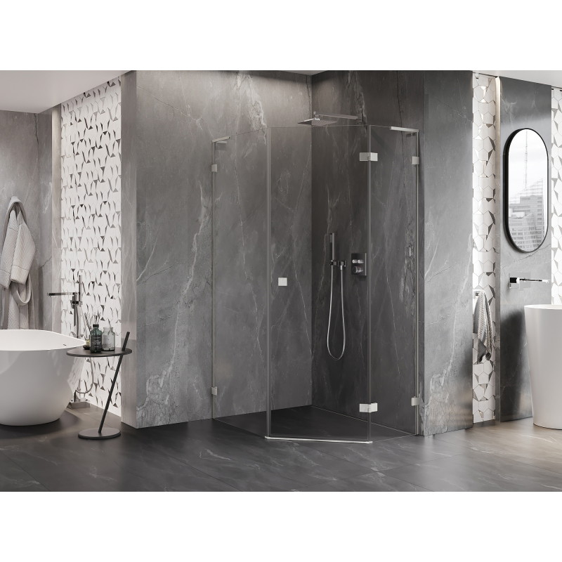 Mexen Lunar L cabine de douche pentagonale pivotante droite 80x100 cm, transparent, nickel brossé - 831L-080P-100L-97-00-P