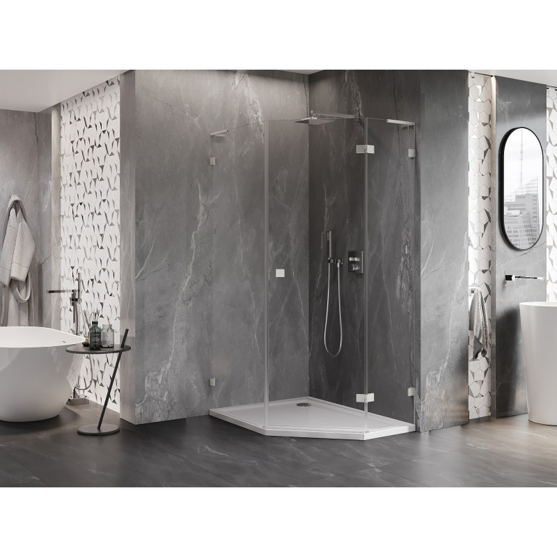 Mexen Lunar L cabine de douche pentagonale pivotante droite 90x100 cm, transparent, nickel brossé - 831L-090P-100L-97-00-P