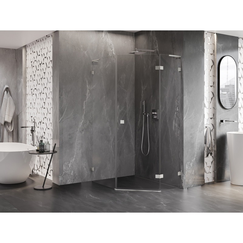 Mexen Lunar L cabine de douche pentagonale pivotante droite 90x100 cm, transparent, nickel brossé - 831L-090P-100L-97-00-P