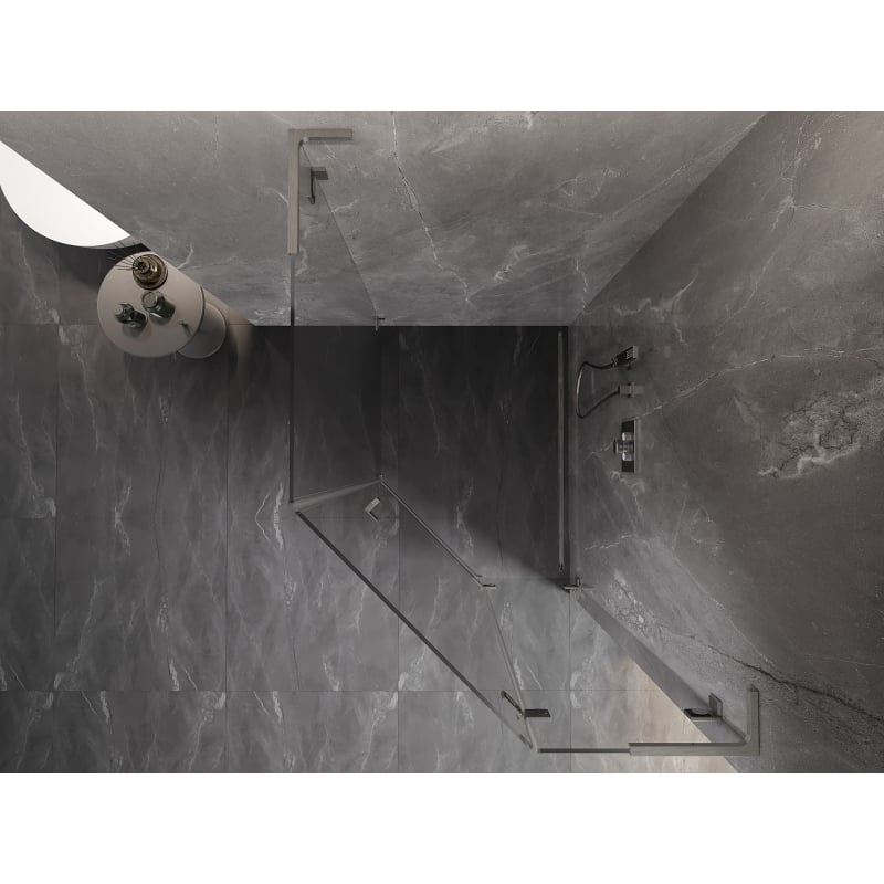 Mexen Lunar L cabine de douche pentagonale pivotante droite 90x100 cm, transparent, nickel brossé - 831L-090P-100L-97-00-P