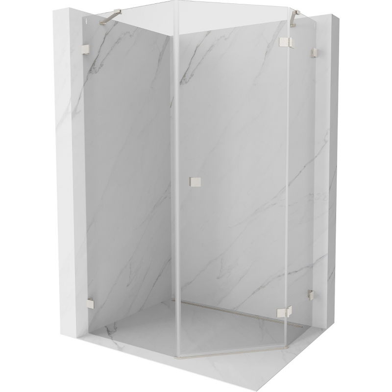 Mexen Lunar cabine de douche pentagonale pivotante droite 80 x 90 cm, transparent, nickel brossé - 831-080P-090L-97-00-P