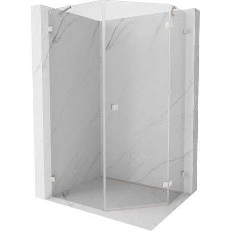 Mexen Lunar cabine de douche pentagonale battante droite 80 x 90 cm, transparent, nickel brossé - 831-080P-090L-97-00-P
