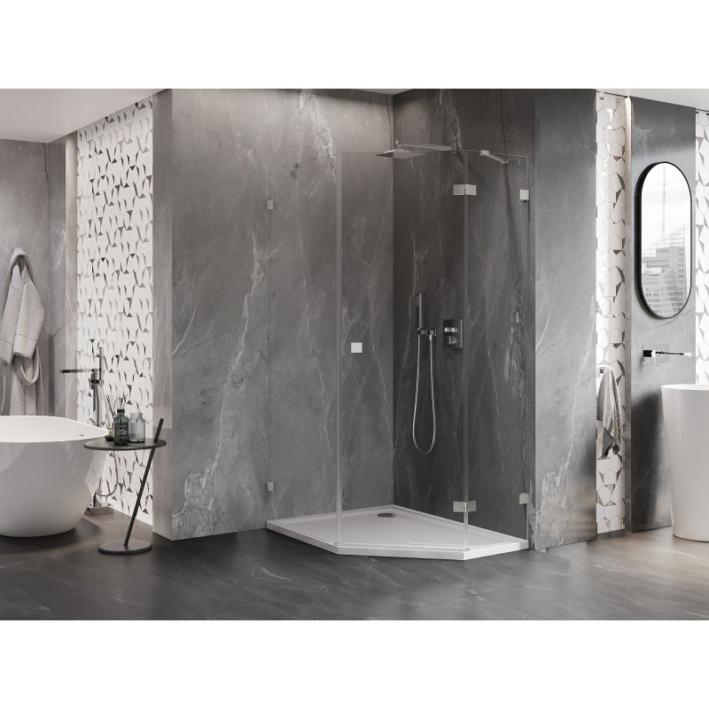 Mexen Lunar cabine de douche pentagonale pivotante droite 80 x 90 cm, transparent, nickel brossé - 831-080P-090L-97-00-P