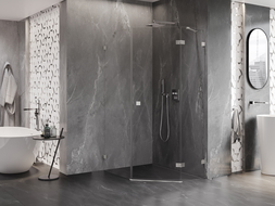 Cabine de douche pentagonale pivotante Mexen Lunar droite 80 x 90 cm, transparent, nickel brossé - 831-080P-090L-97-00-P