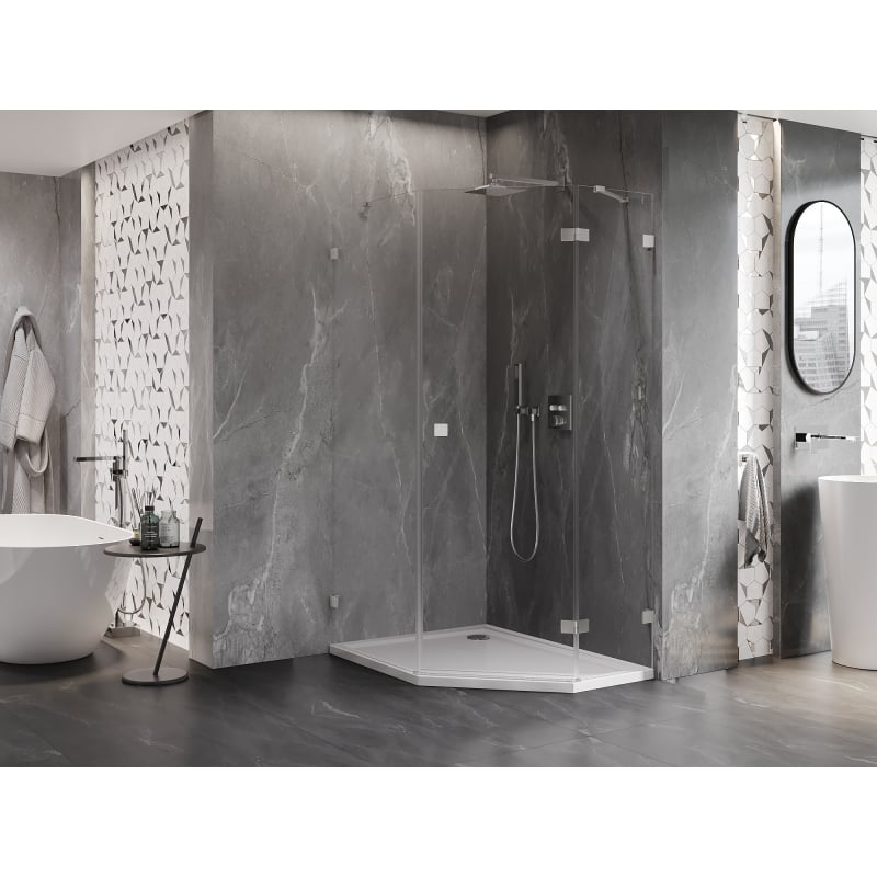 Mexen Lunar cabine de douche pentagonale pivotante droite 80 x 100 cm, transparent, nickel brossé - 831-080P-100L-97-00-P