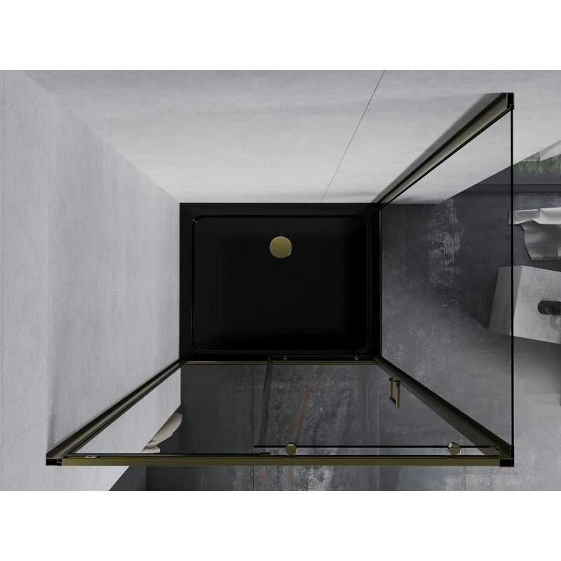 Mexen Apia cabine de douche coulissante 130 x 80 cm, transparent, dorée + receveur plat, noir - 840-130-080-50-00-4070G