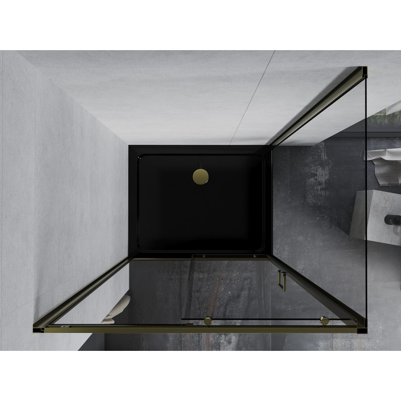 Mexen Apia cabine de douche coulissante 140 x 80 cm, transparente, dorée + receveur Flat, noir - 840-140-080-50-00-4070G