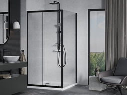 Mexen Apia cabine de douche coulissante 90 x 90 cm, transparente, noire + receveur Flat, blanc - 840-090-090-70-00-4010B