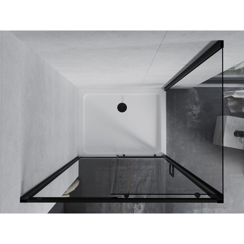 Mexen Apia cabine de douche coulissante 90 x 100 cm, transparente, noire + receveur Flat, blanc - 840-090-100-70-00-4010B