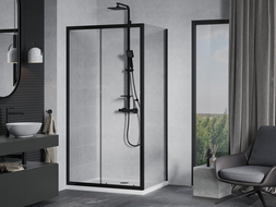 Mexen Apia cabine de douche coulissante 90 x 100 cm, transparente, noire + receveur Flat, blanc - 840-090-100-70-00-4010B
