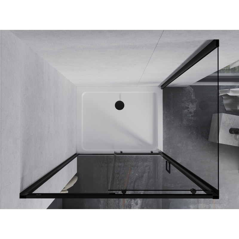 Mexen Apia cabine de douche coulissante 100 x 90 cm, transparente, noire + bac à douche plat, blanc - 840-100-090-70-00-4010B