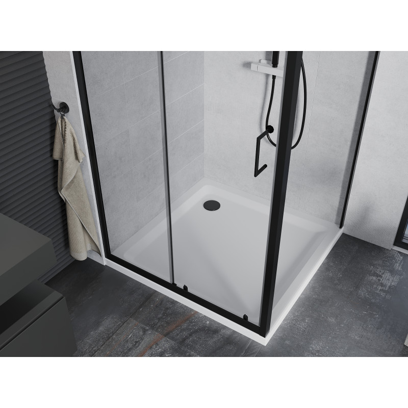 Mexen Apia cabine de douche coulissante 100 x 100 cm, transparente, noire + receveur Flat, blanc - 840-100-100-70-00-4010B