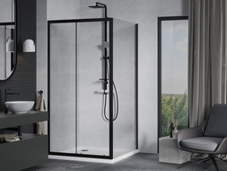 Cabine de douche coulissante Mexen Apia 100 x 100 cm, transparente, noire + receveur plat, blanc- 840-100-100-70-00-4010B