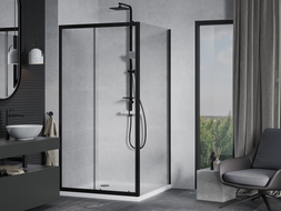 Mexen Apia cabine de douche coulissante 100 x 100 cm, transparent, noir + receveur plat, blanc - 840-100-100-70-00-4010B