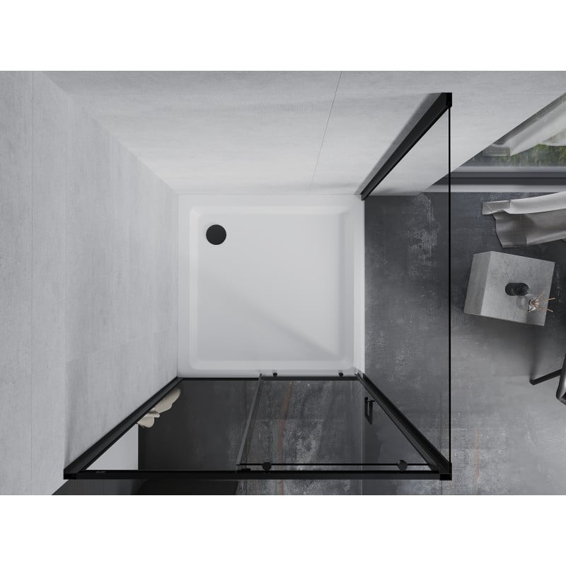 Mexen Apia cabine de douche coulissante 100 x 100 cm, transparent, noir + receveur Flat, blanc- 840-100-100-70-00-4010B