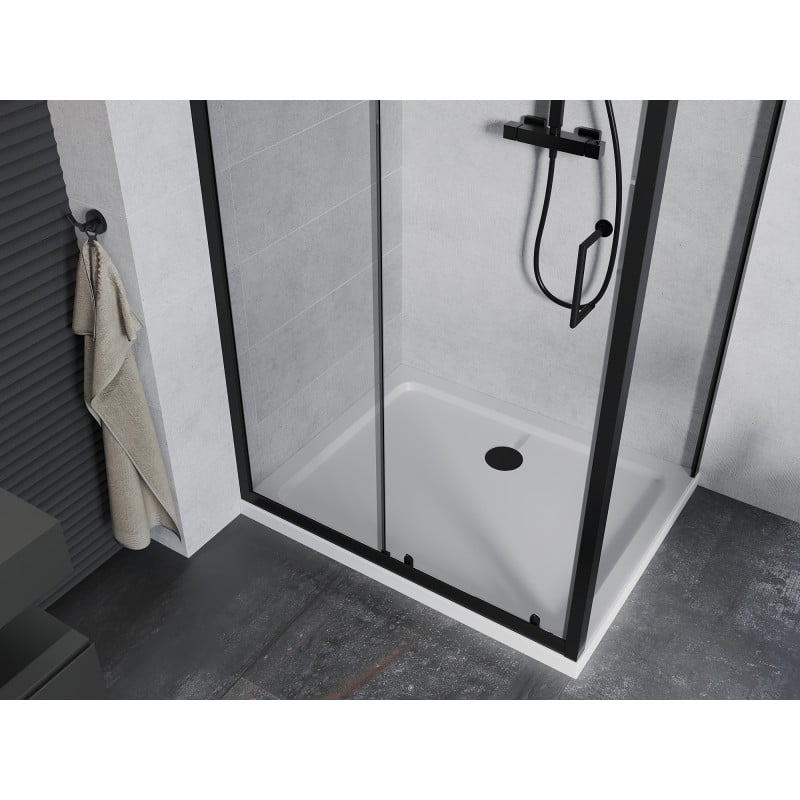 Mexen Apia cabine de douche coulissante 130 x 70 cm, transparent, noir + receveur plat, blanc- 840-130-070-70-00-4010B