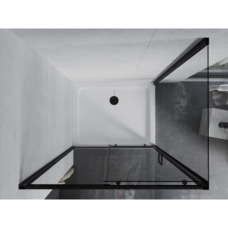 Mexen Apia cabine de douche coulissante 140 x 80 cm, transparent, noir + receveur Flat, blanc - 840-140-080-70-00-4010B