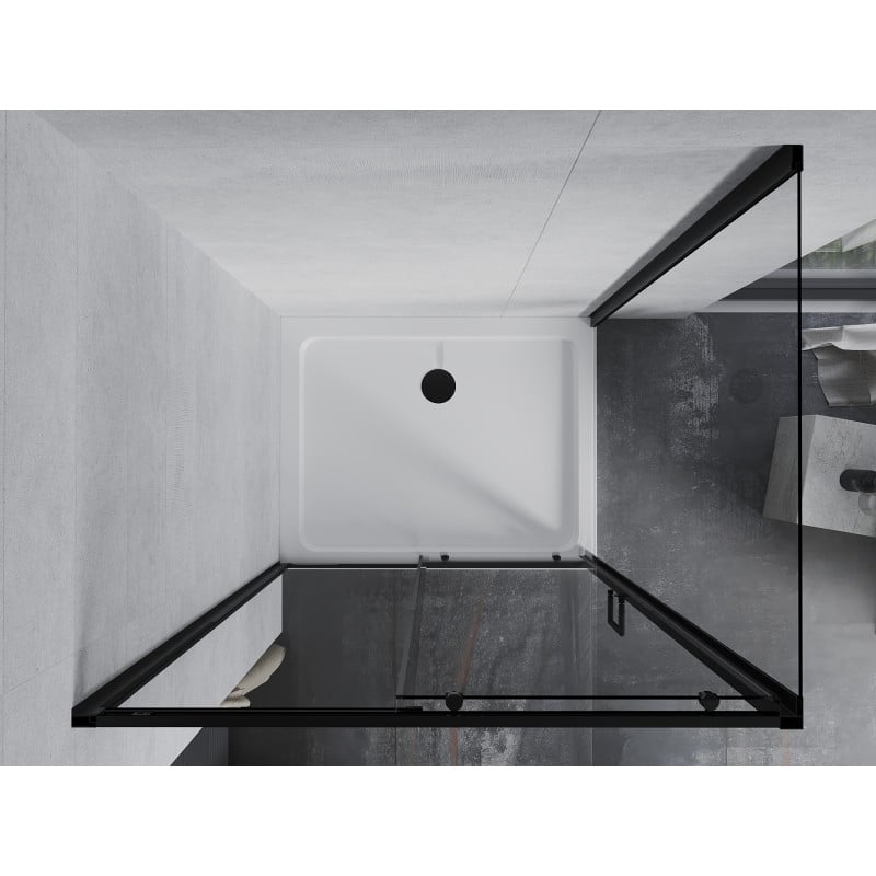 Mexen Apia cabine de douche coulissante 140 x 80 cm, transparente, noire + receveur Flat, blanc - 840-140-080-70-00-4010B