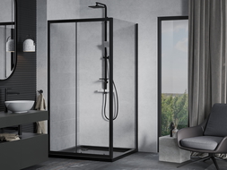 Mexen Apia cabine de douche coulissante 90 x 90 cm, transparent, noire + receveur Plat, noir - 840-090-090-70-00-4070B