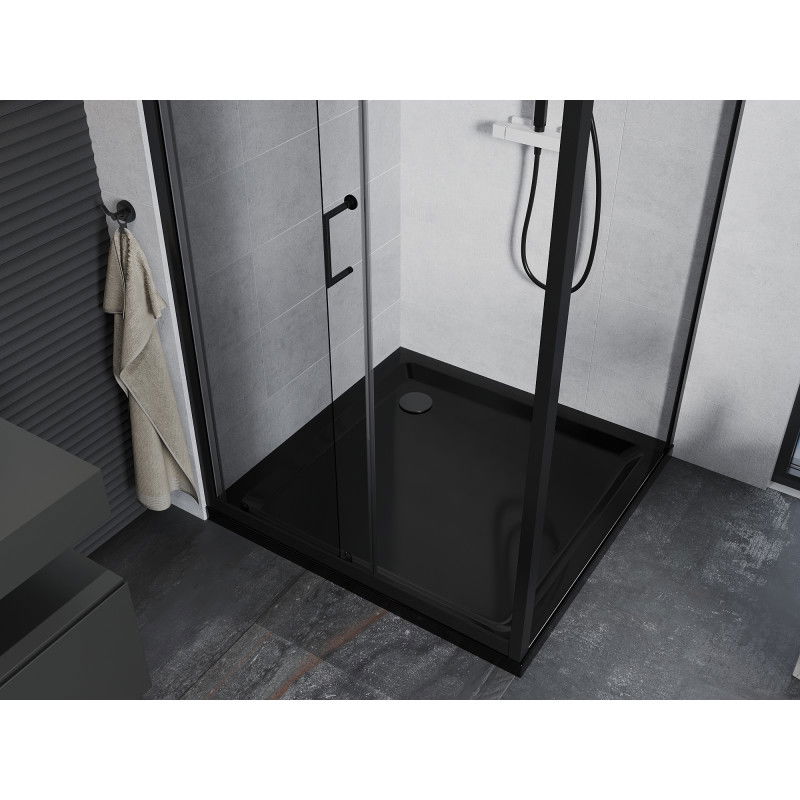 Mexen Apia cabine de douche coulissante 90 x 90 cm, transparente, noire + bac à douche plat, noir - 840-090-090-70-00-4070B