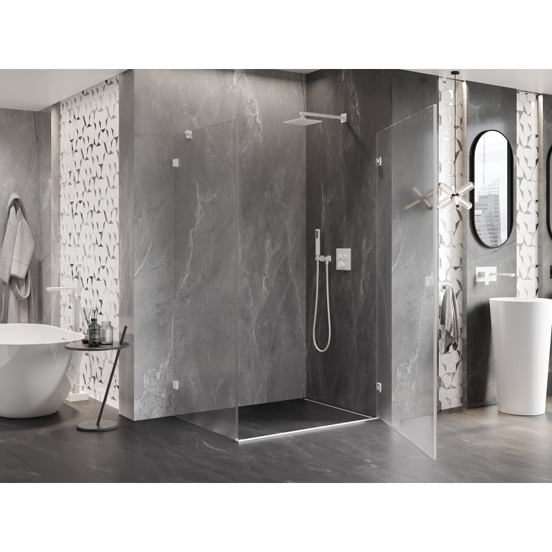 Mexen Lunar-B cabine de douche pivotante droite 90 x 80 cm, transparent, blanc - 832-090-080-20-00-P