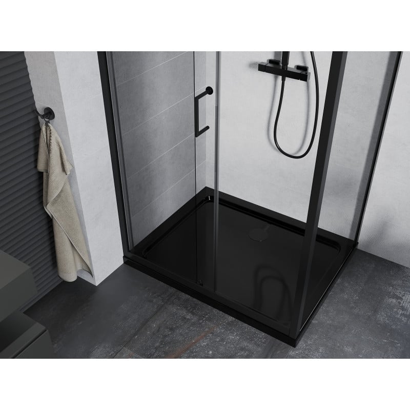 Mexen Apia cabine de douche coulissante 100 x 70 cm, transparent, noire + receveur Flat, noir - 840-100-070-70-00-4070B