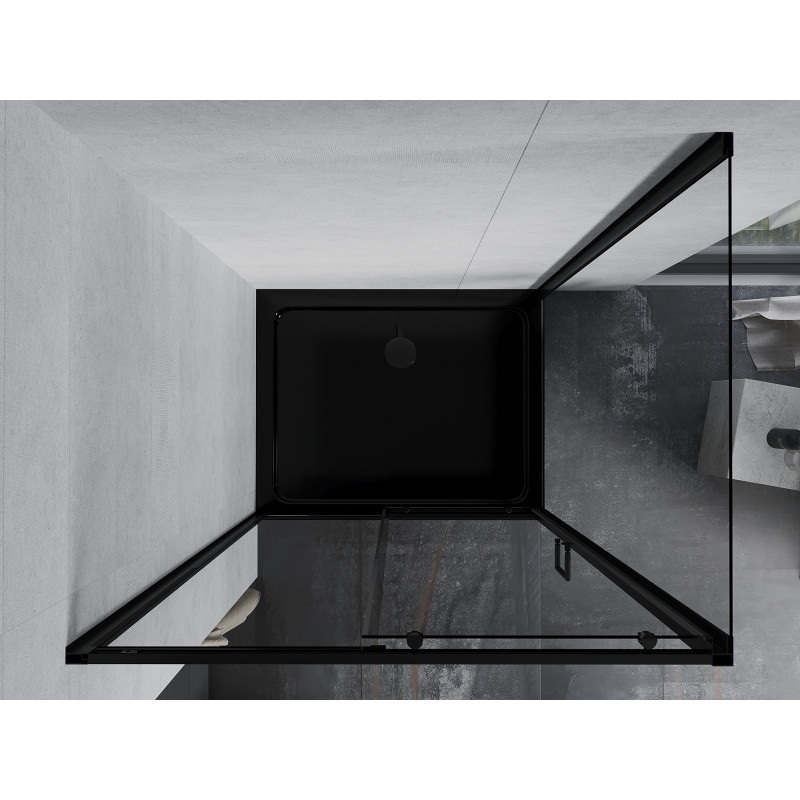 Mexen Apia cabine de douche coulissante 100 x 80 cm, transparente, noire + receveur Flat, noir - 840-100-080-70-00-4070B