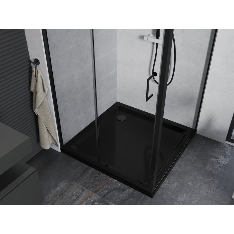 Mexen Apia cabine de douche coulissante 100 x 100 cm, transparente, noire + receveur Flat, noir - 840-100-100-70-00-4070B