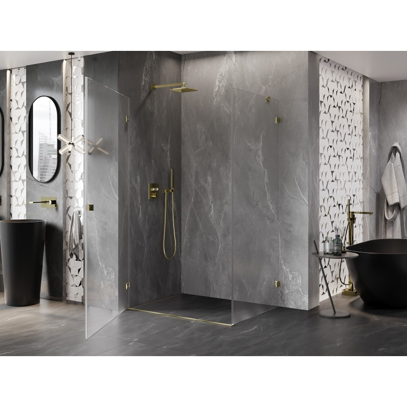 Mexen Lunar-B cabine de douche pivotante gauche 90 x 80 cm, transparent, or - 832-090-080-50-00-L