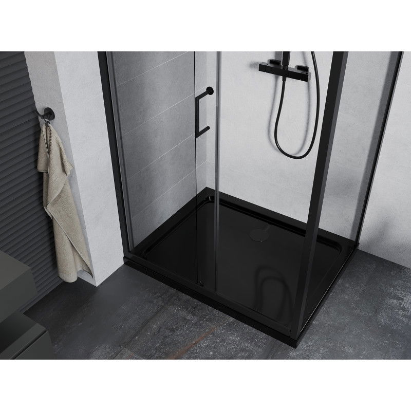Mexen Apia cabine de douche coulissante 110 x 70 cm, transparente, noire + receveur Flat, noir - 840-110-070-70-00-4070B