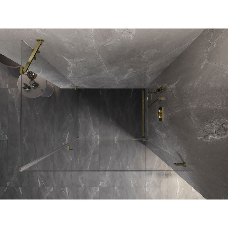 Mexen Lunar-B cabine de douche pivotante droite 100 x 70 cm, transparente, dorée - 832-100-070-50-00-P